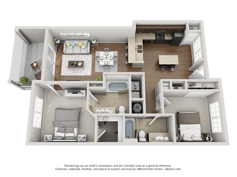 Floor plan for 2 beds, 2 baths, 1116 sqft
